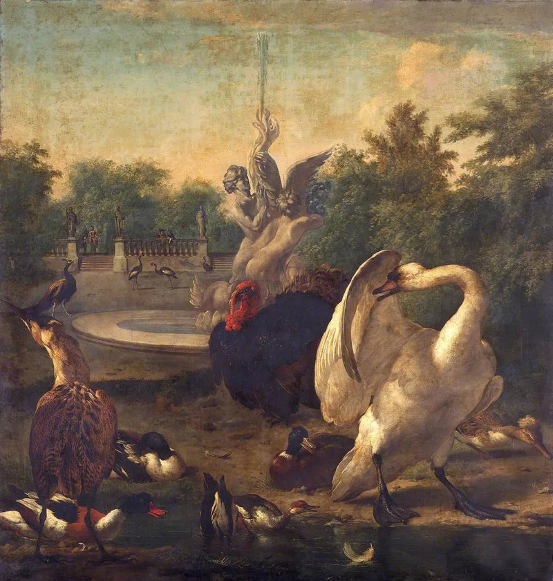 Um parque com um cisne e outros pássaros - Melchior de Hondecoeter