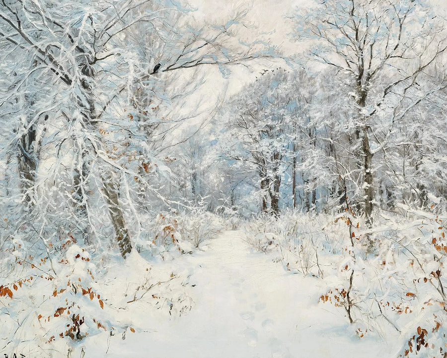 Uma paisagem de floresta de inverno. - H. A. Brendekilde