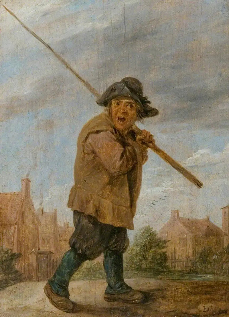 Um camponês carregando uma estaca - David Teniers Júnior