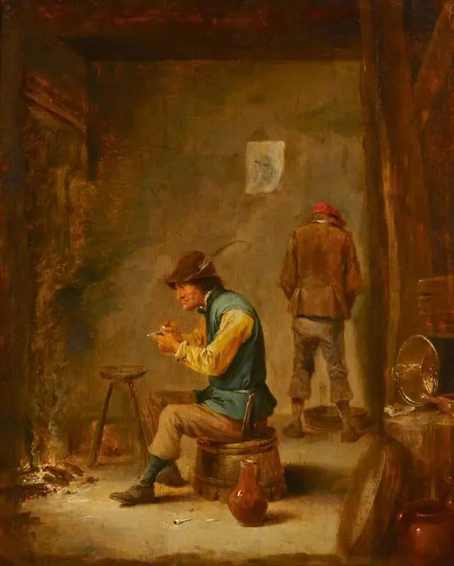 Um camponês enchendo seu cachimbo - David Teniers, o Jovem