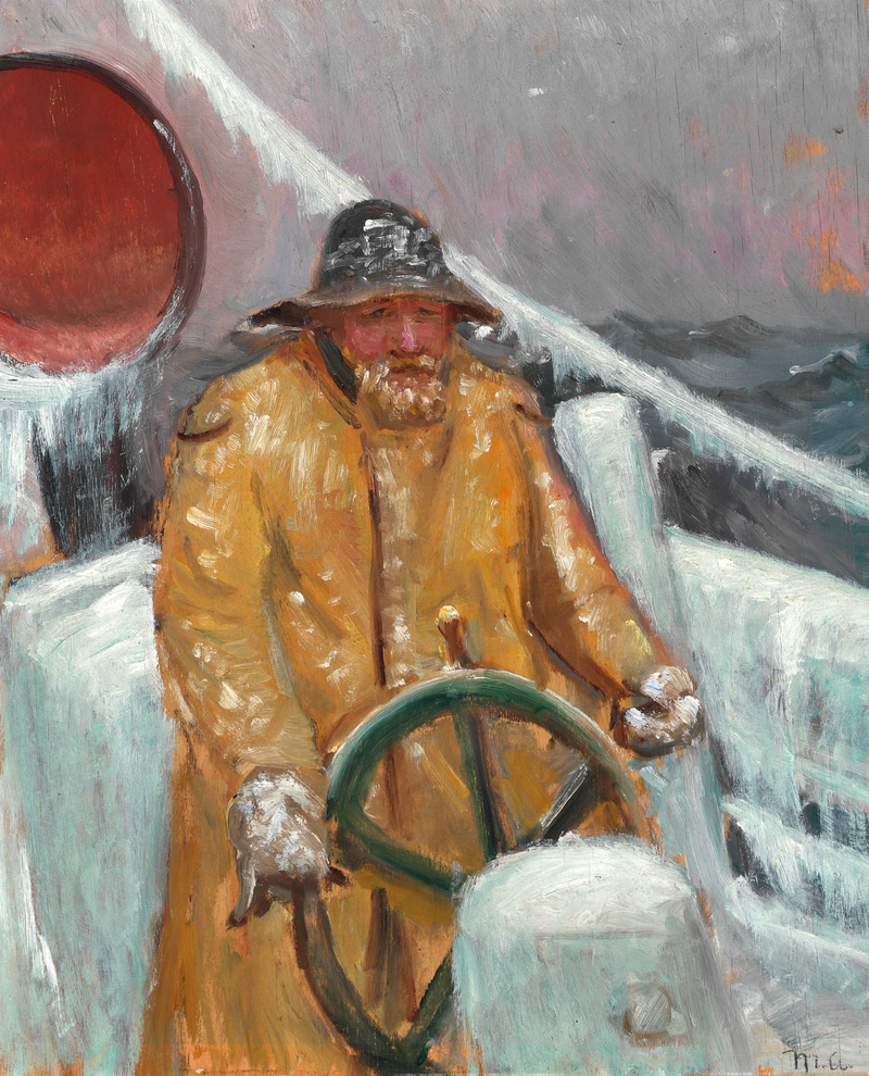 Un pêcheur à la barre d'un navire recouvert de glace. - Michael Peter Ancher