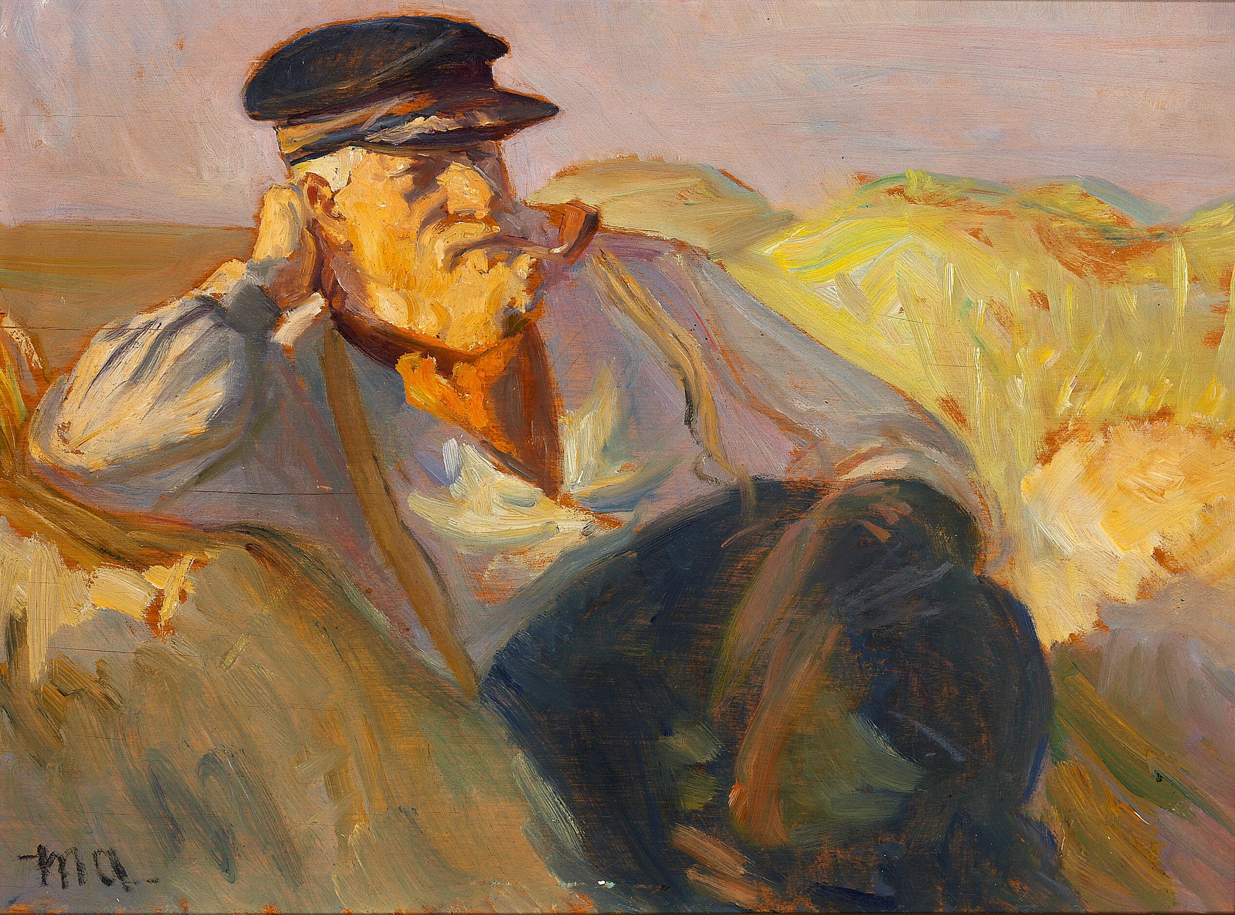 Un pêcheur de Skagen se repose dans les dunes. - Michael Peter Ancher image 1 copie de tableau peinte à la main