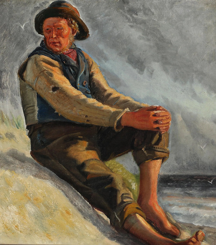 Um pescador na praia. Esboço. - Michael Peter Ancher