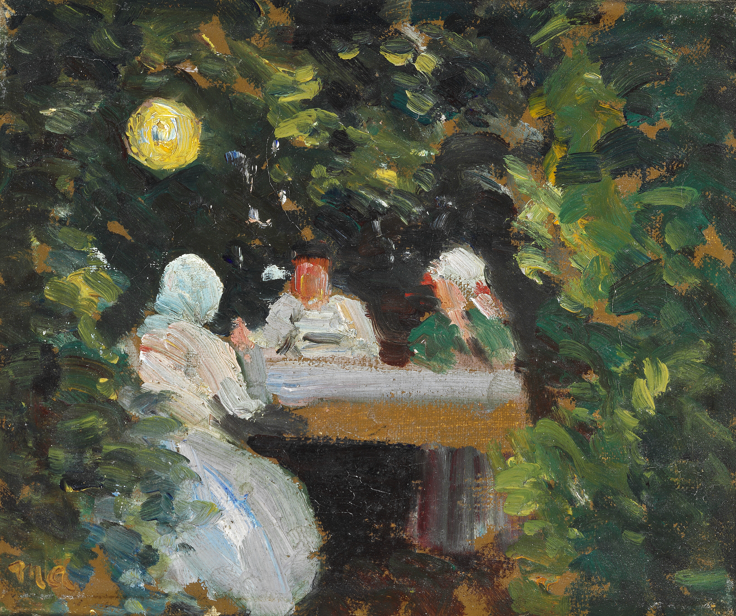 Un petit groupe réuni autour de la table à la lumière de la lanterne chinoise - Michael Peter Ancher image 1 tableau peint à l’huile sur toile