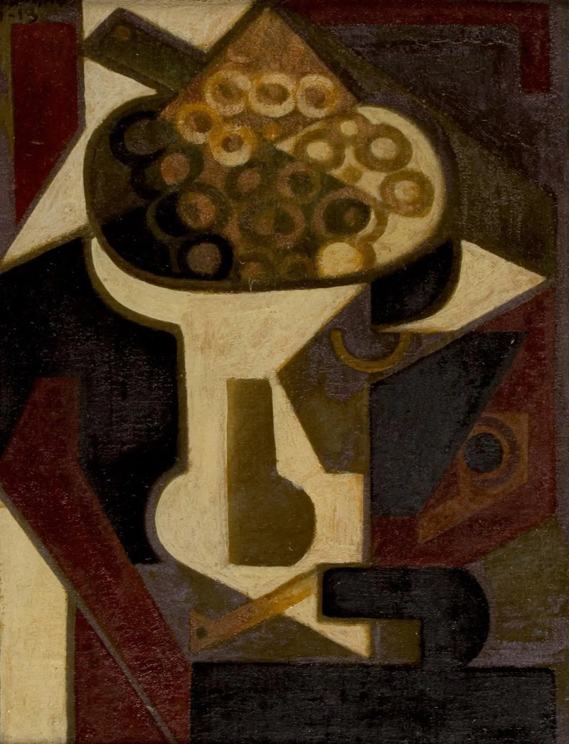 Uma travessa de uvas e um cachimbo sobre uma mesa - Juan Gris
