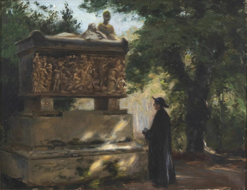 Um padre católico diante de um sarcófago - H. A. Brendekilde