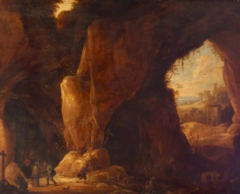 Um santuário em uma caverna - David Teniers Júnior