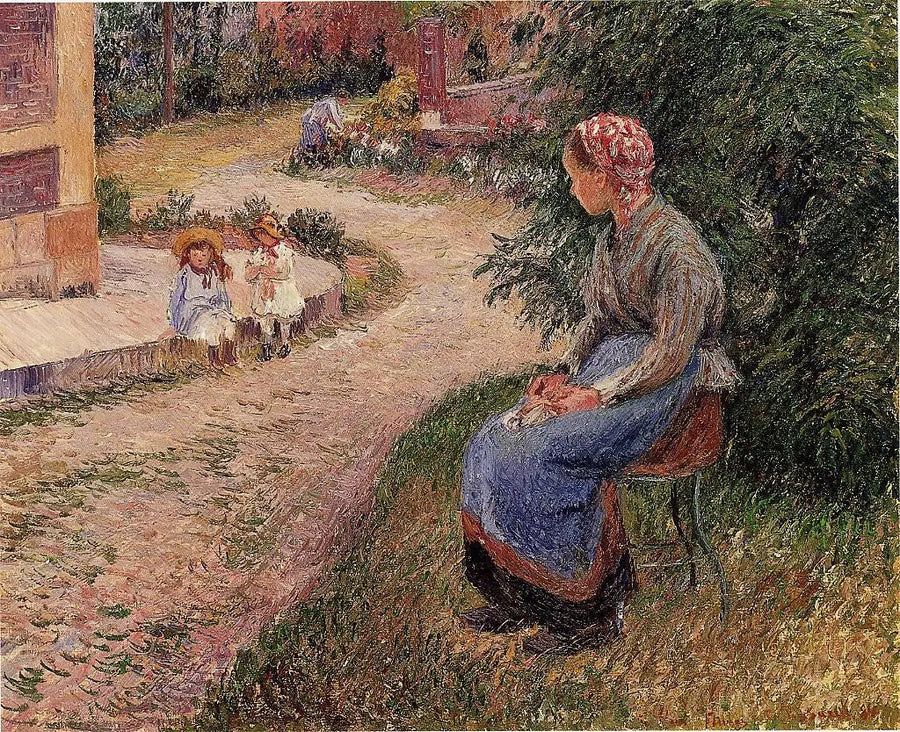 Um criado sentado no jardim de Eragny - Camille Pissarro