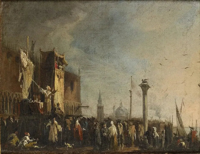 Um espetáculo de marionetes na Piazzetta, Veneza - Canaletto