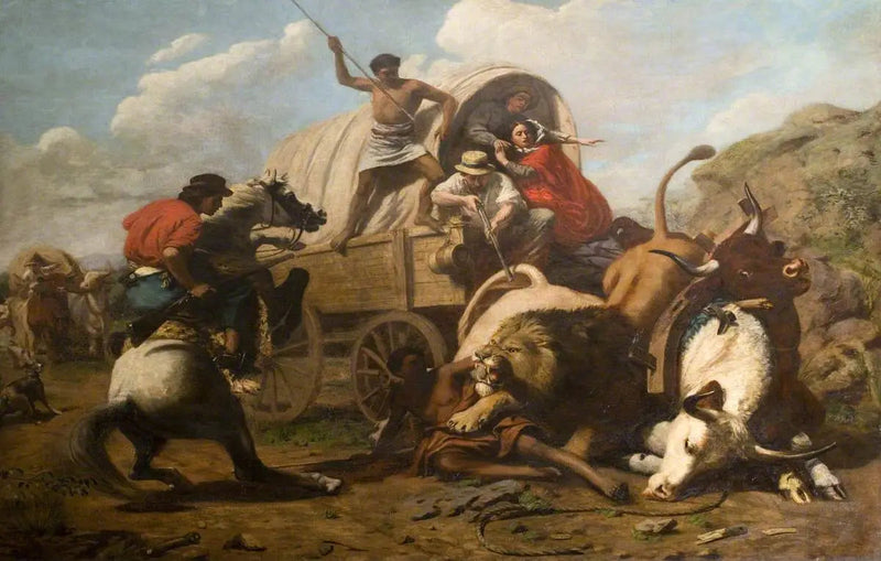 Um comboio de bois atacado por um leão - Edwin Henry Landseer
