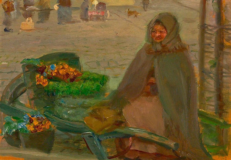 Vendedor de flores com um carrinho de mão. - Anna Ancher