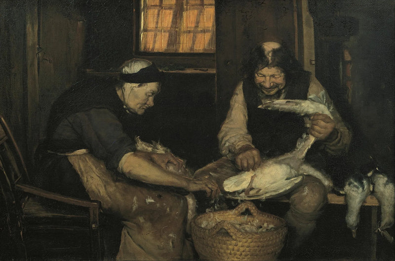 Um casal idoso alimentando gaivotas. Lars Gaihede e a velha Lene - Anna Ancher
