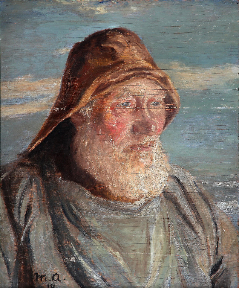 Un vieux pêcheur de Skagen avec un ciré. - Michael Peter Ancher