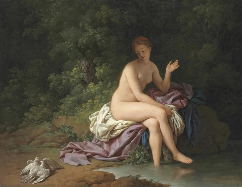 Uma Nadadora que observa duas Pombas se acariciando - Louis Jean François Lagrenée