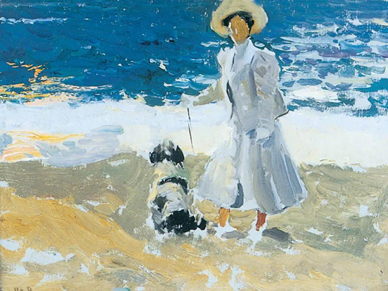 Uma dama e um cachorro na praia - Joaquín Sorolla