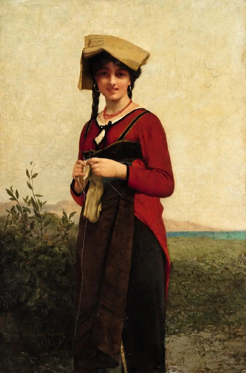 Uma dama italiana tricando - Jules Lefebvre