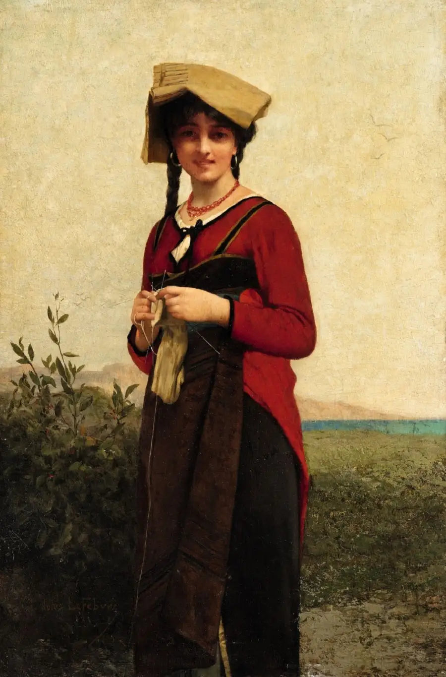 Uma dama italiana tricando - Jules Lefebvre