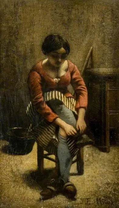 Uma mulher ajusta sua meia - Jean-François Millet