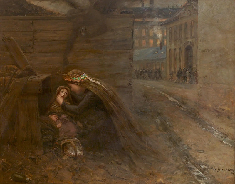 Uma mulher leva comida para duas crianças. - H. A. Brendekilde