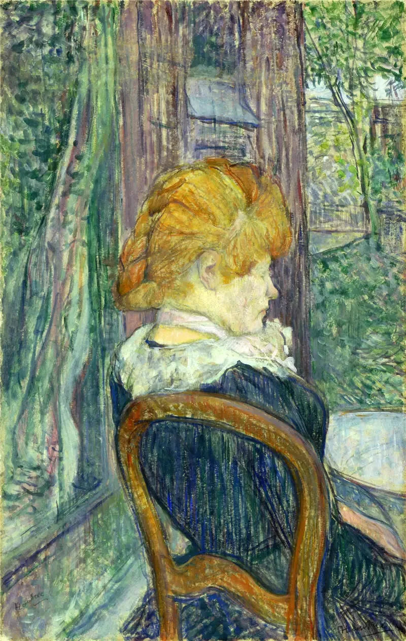 Uma mulher sentada em um jardim - Henri de Toulouse-Lautrec