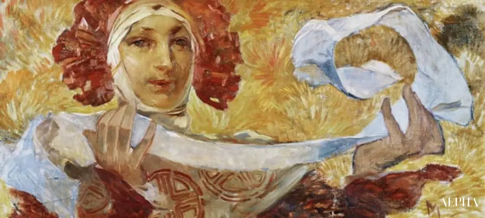 Une femme avec un foulard - Mucha - Reproductions de tableaux et peintures haut de gamme