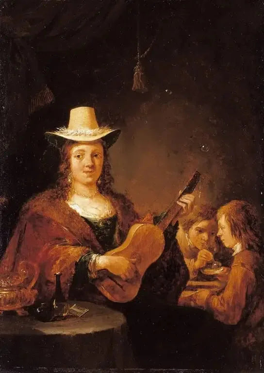 Uma mulher tocando violão - David Teniers, o Jovem