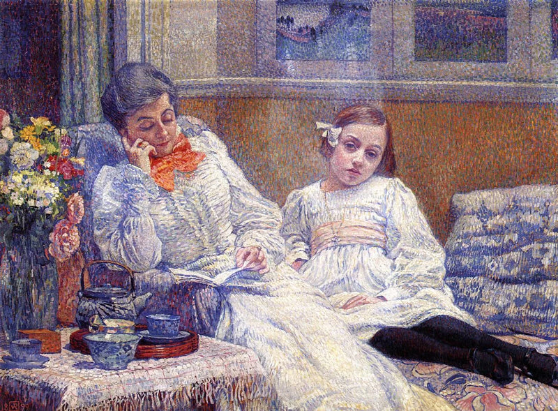 Uma mulher lendo e uma menina - Théo van Rysselberghe