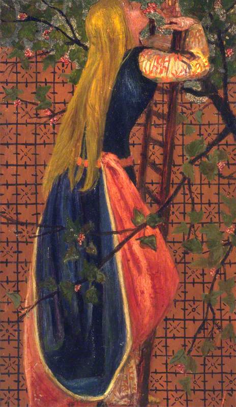 Uma mulher em uma escada cheirando uma flor - Edward Burne-Jones