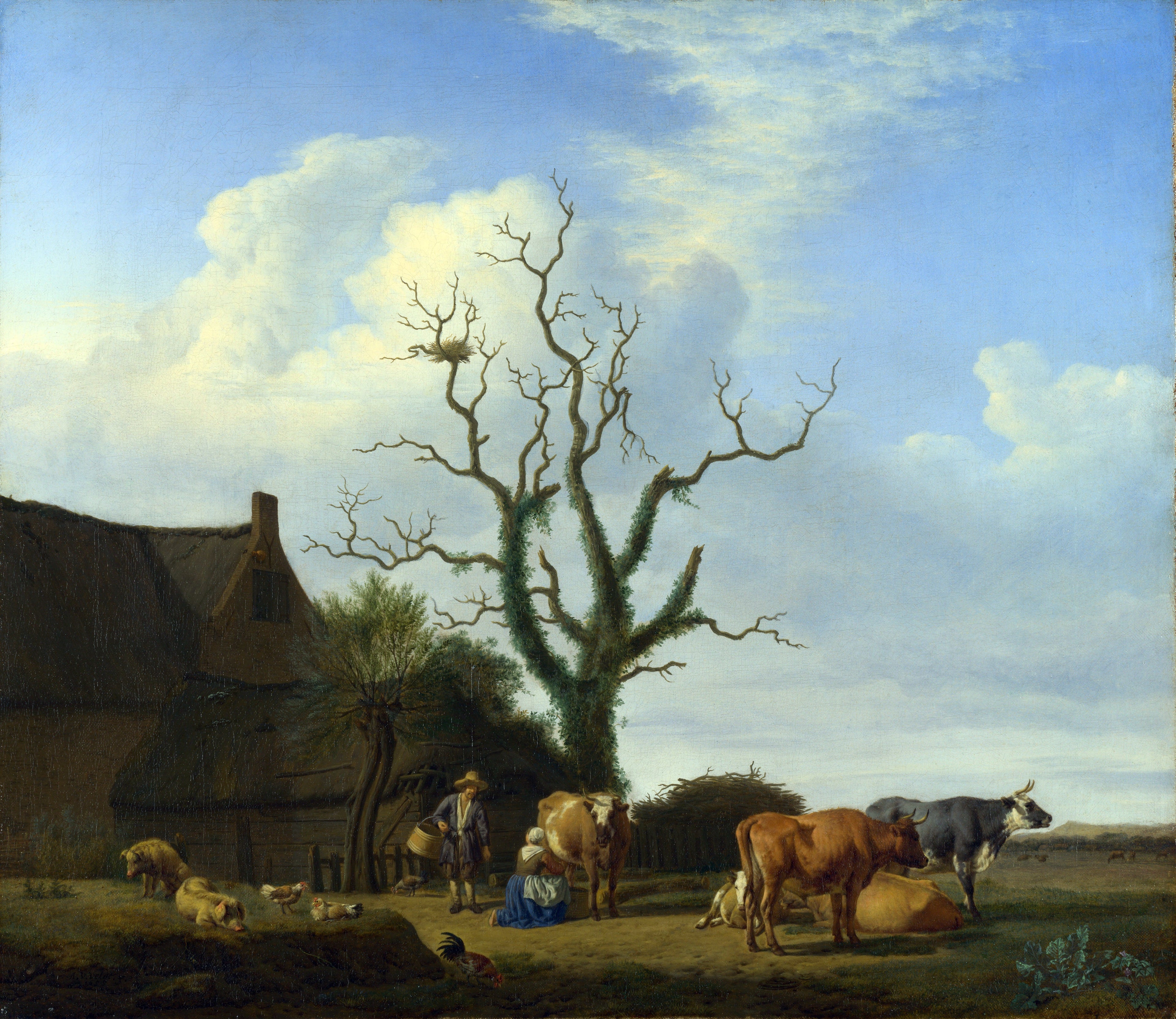 Une ferme avec un arbre mort - Adriaen van de Velde image 1 reproduction artisanale de tableau