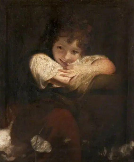 Uma garota apoiada em um pedestal (A garota que ri) - Joshua Reynolds