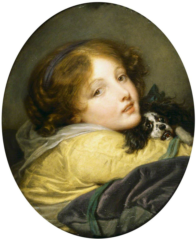 Uma menina segurando um spaniel - Jean-Baptiste Greuze