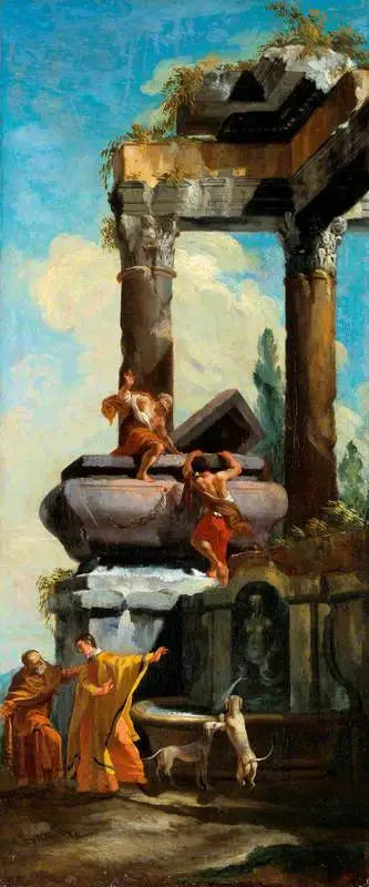 Uma fonte com ruínas clássicas - Giovanni Paolo Panini