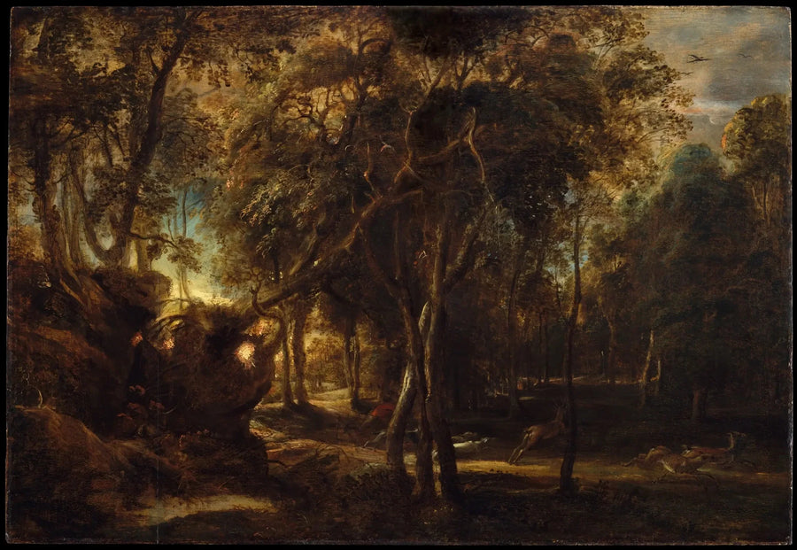 Uma floresta ao amanhecer com uma caçada ao cervo - Peter Paul Rubens