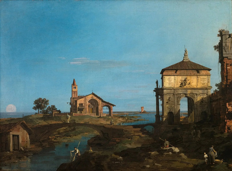 Uma ilha na lagoa com um arco e uma igreja - Canaletto