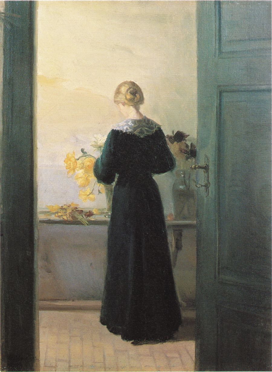 Uma jovem mulher arruma flores - Anna Ancher