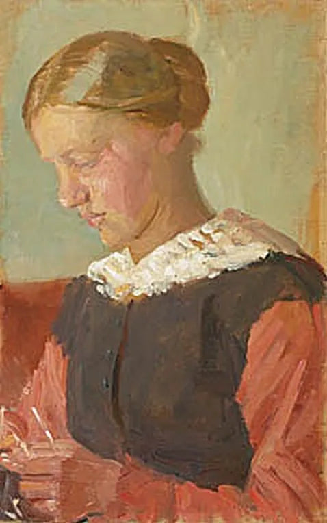 Uma jovem mulher sentada, com os cabelos presos. - Anna Ancher