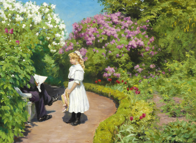 Uma jovem com um chapéu de palha, vestida com um vestido de verão branco - H. A. Brendekilde