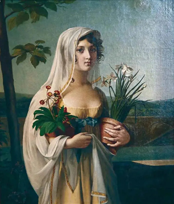 Uma jovem garota carregando dois vasos de flores - Marie-Guillemine Benoist