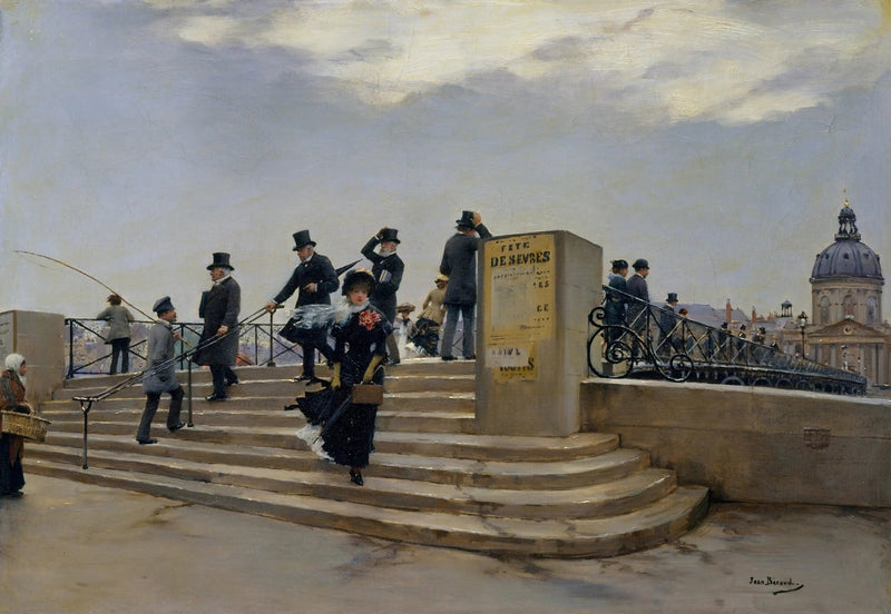 Um dia ventoso na Ponte dos Artes - Jean Béraud