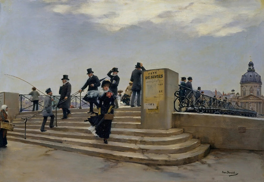 Um dia ventoso na Ponte dos Artes - Jean Béraud