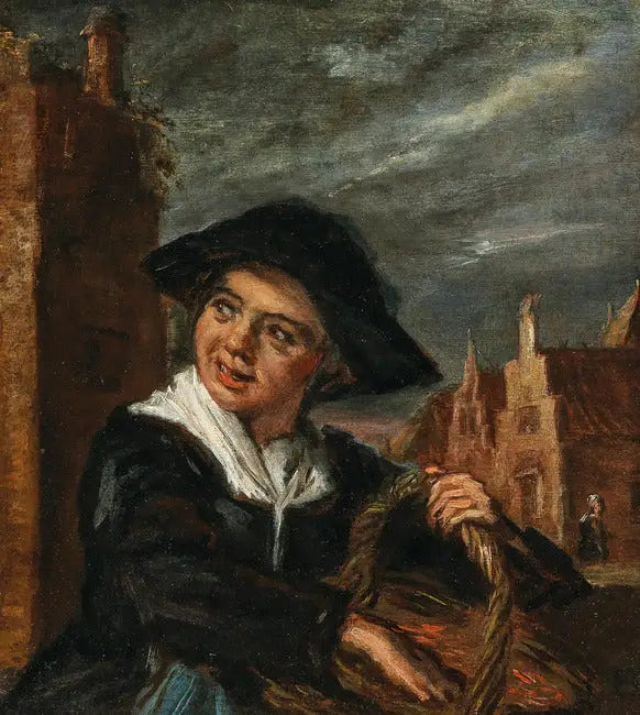 Uma pescadora diante de uma praça da cidade - Frans Hals