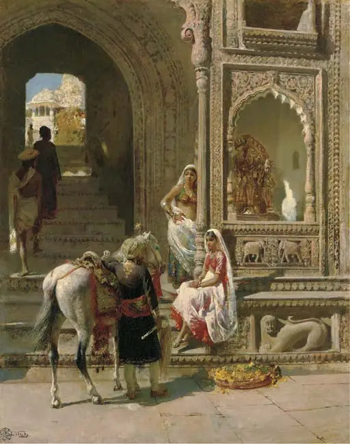 Uma reunião na entrada de um templo em Mathura - Edwin Lord Weeks