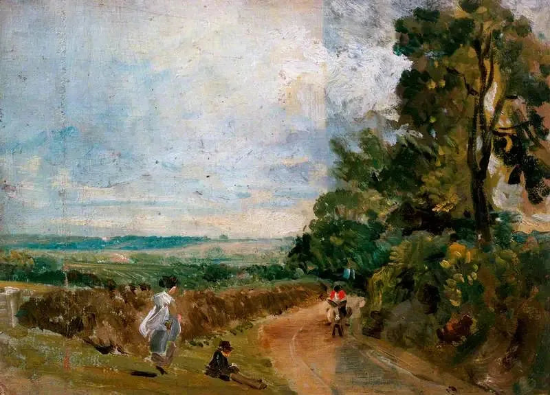 Uma estrada rural com árvores e personagens (frente) - John Constable