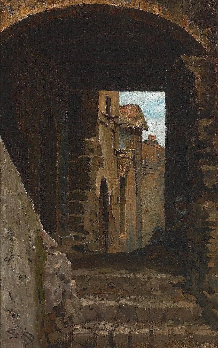 Uma rua estreita com uma mulher e uma criança em Torello, Ravello, Itália. - Peder Severin Krøyer