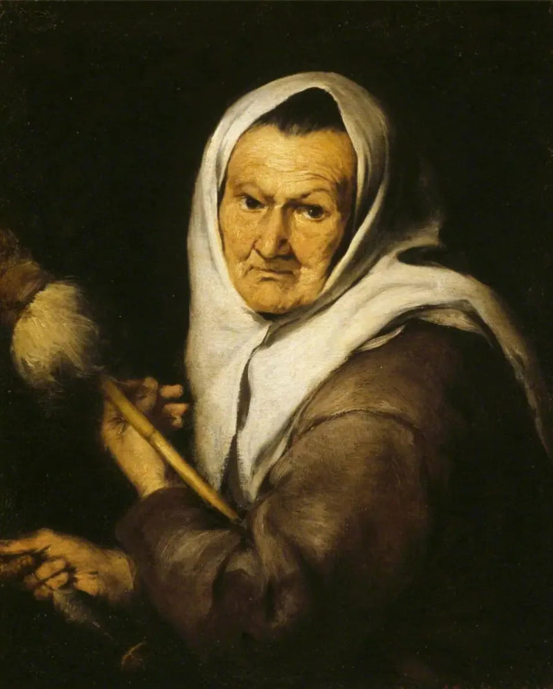 Uma idosa segurando uma roca e um fuso - Bartolomé Esteban Murillo