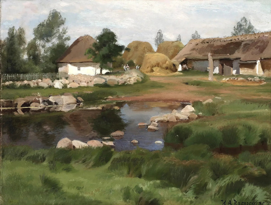 Uma vista do lago da aldeia. - H. A. Brendekilde
