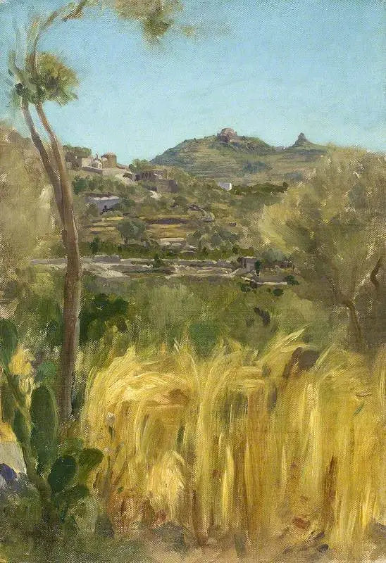Uma vista na Itália com um campo de milho - Frederic Leighton