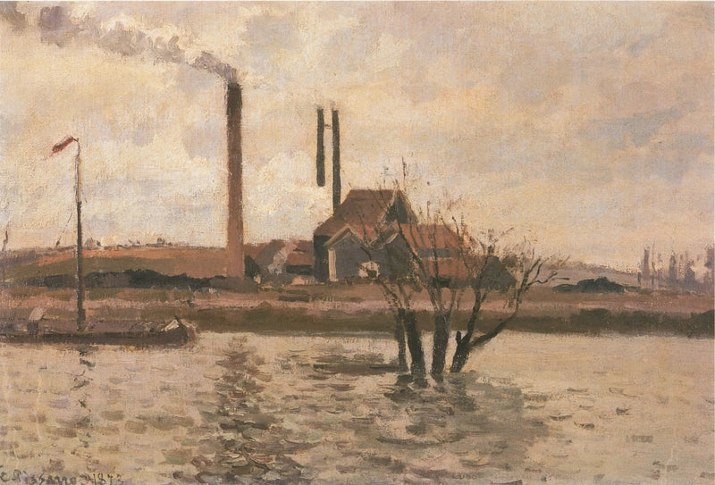 Fábrica em Saint-Ouen-l'Aumône, a cheia do Oise - Camille Pissarro