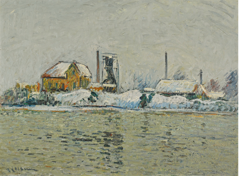 Fábrica às margens do Oise, efeito de neve - Gustave Loiseau