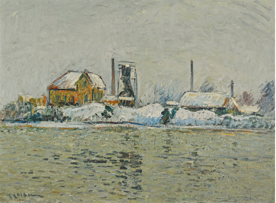 Fábrica às margens do Oise, efeito de neve - Gustave Loiseau